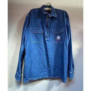 Vintage Karl Kani Jeans Mens XL Half-Zip Denim Pullover Long Sleeve Shirt Casual